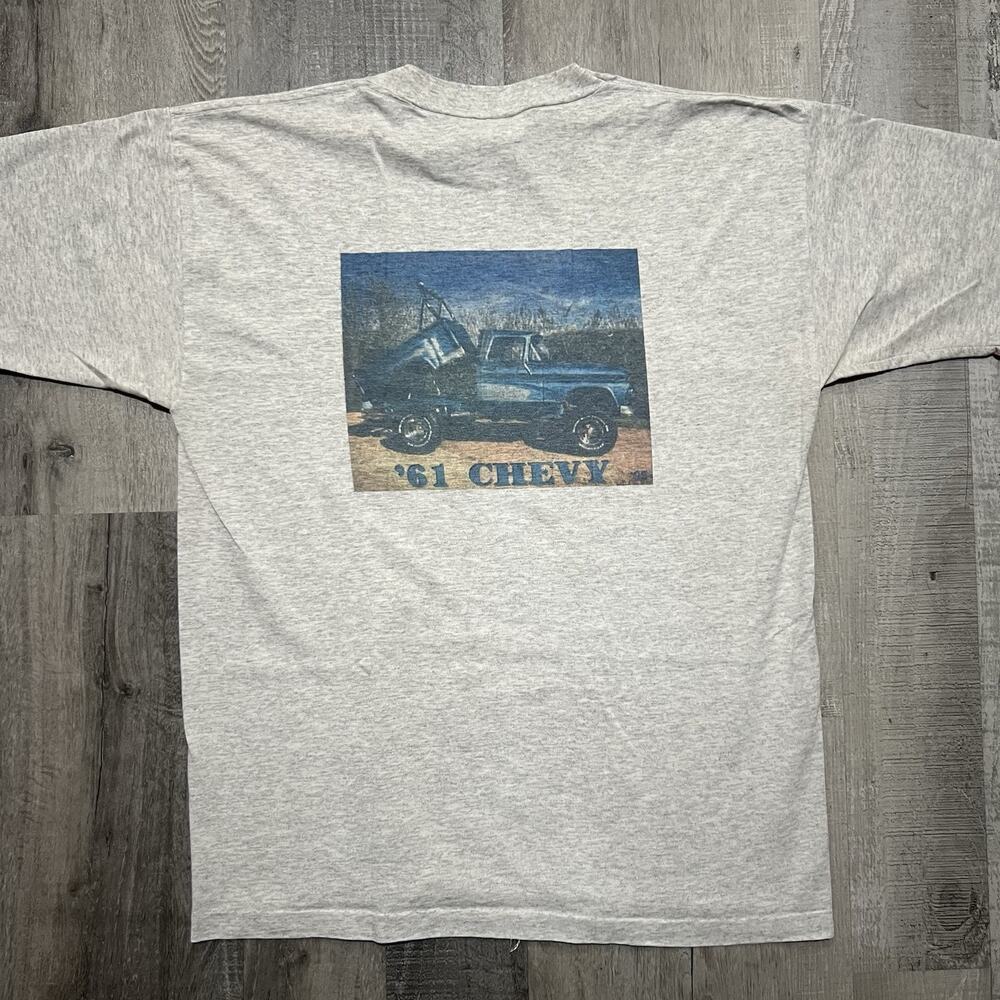 VTG 1961 Chevy Truck T Shirt Grey 90s Distressed Blank Front Classic Car T Shirt